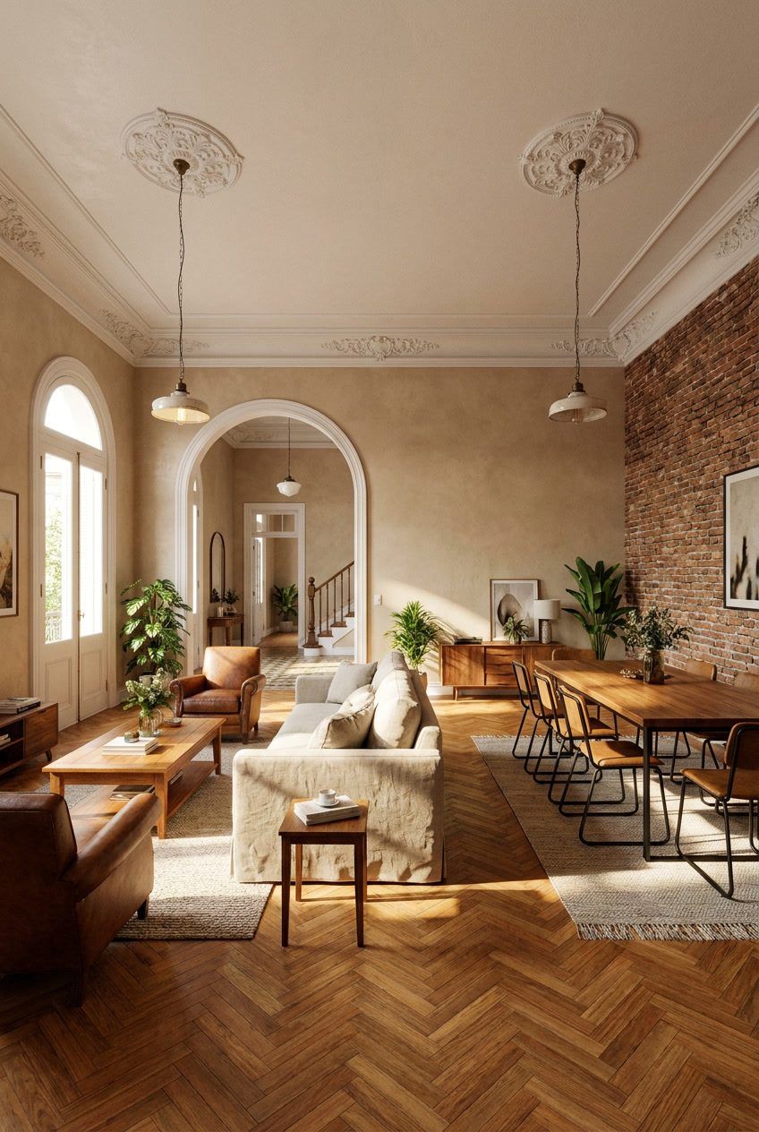 Render 3D hecho por Krea Studio para Proyecta+ — living comedor